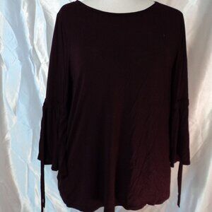 WHBM Women's Tie Sleeve Top - Burgandy